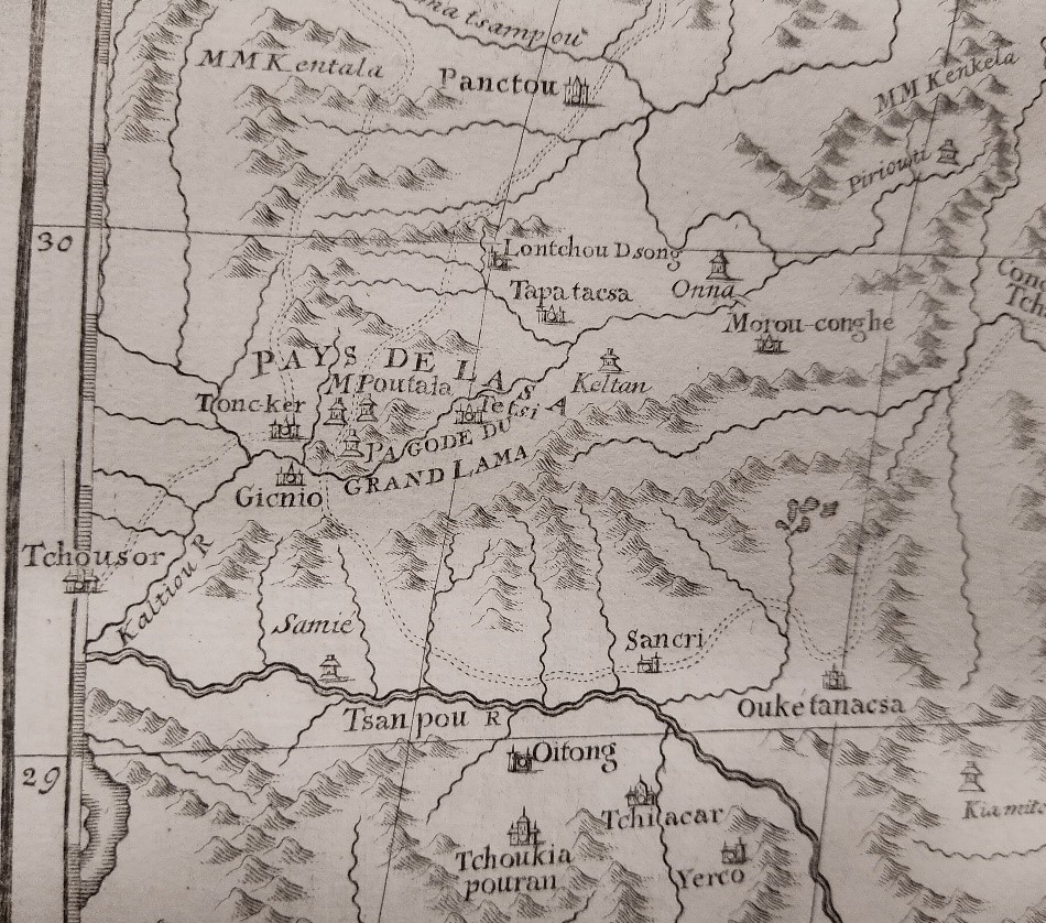 Close up image of Tibet from the atlas. 