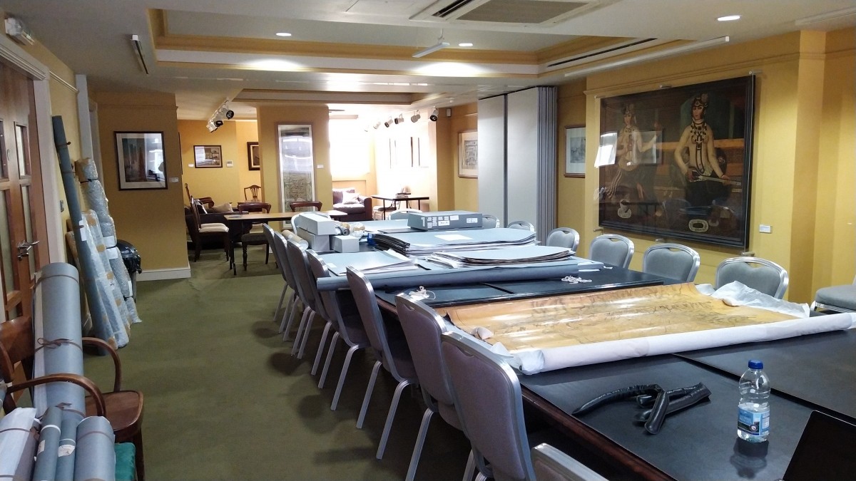 The Society’s map collections in the RAS Council room.
